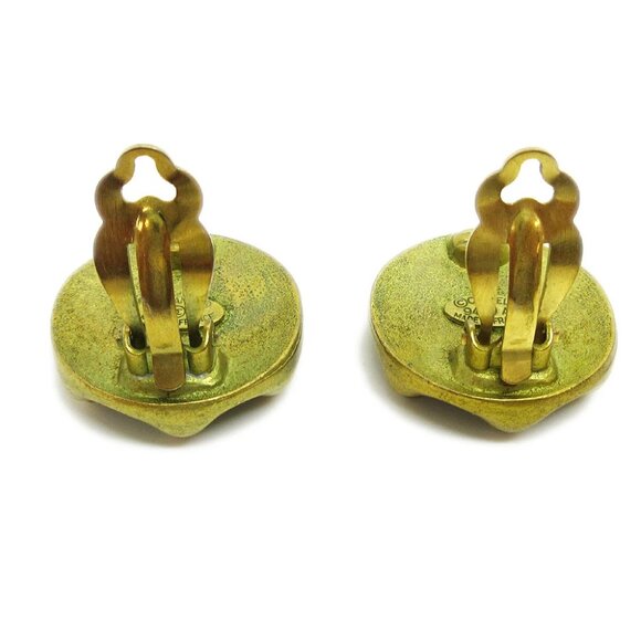 Chanel Button Earrings Gold Black Clip-On 94A - Picture 4 of 4